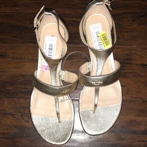 BNWT Coach Gold Wedge Sandals